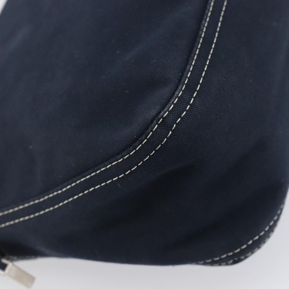 FENDI Mamma Baguette Shoulder Bag Canvas Navy Silver Auth 199899A