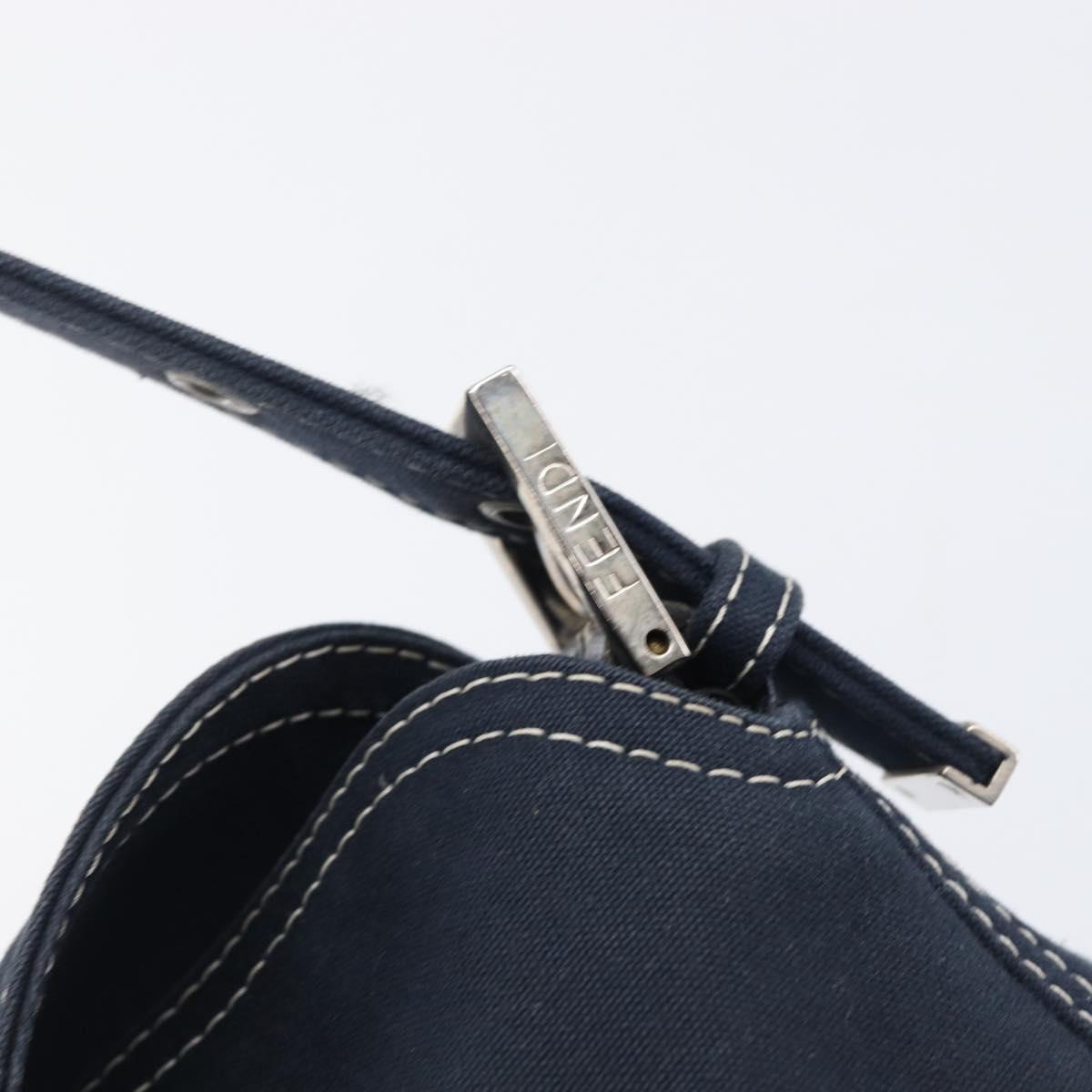 FENDI Mamma Baguette Shoulder Bag Canvas Navy Silver Auth 199899A