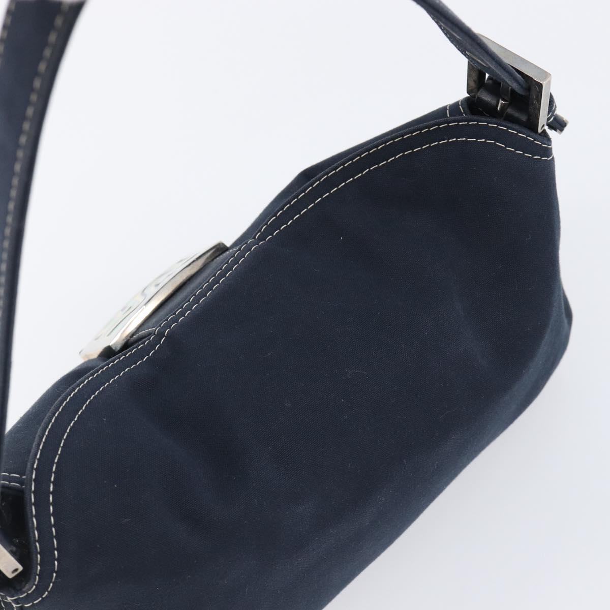 FENDI Mamma Baguette Shoulder Bag Canvas Navy Silver Auth 199899A
