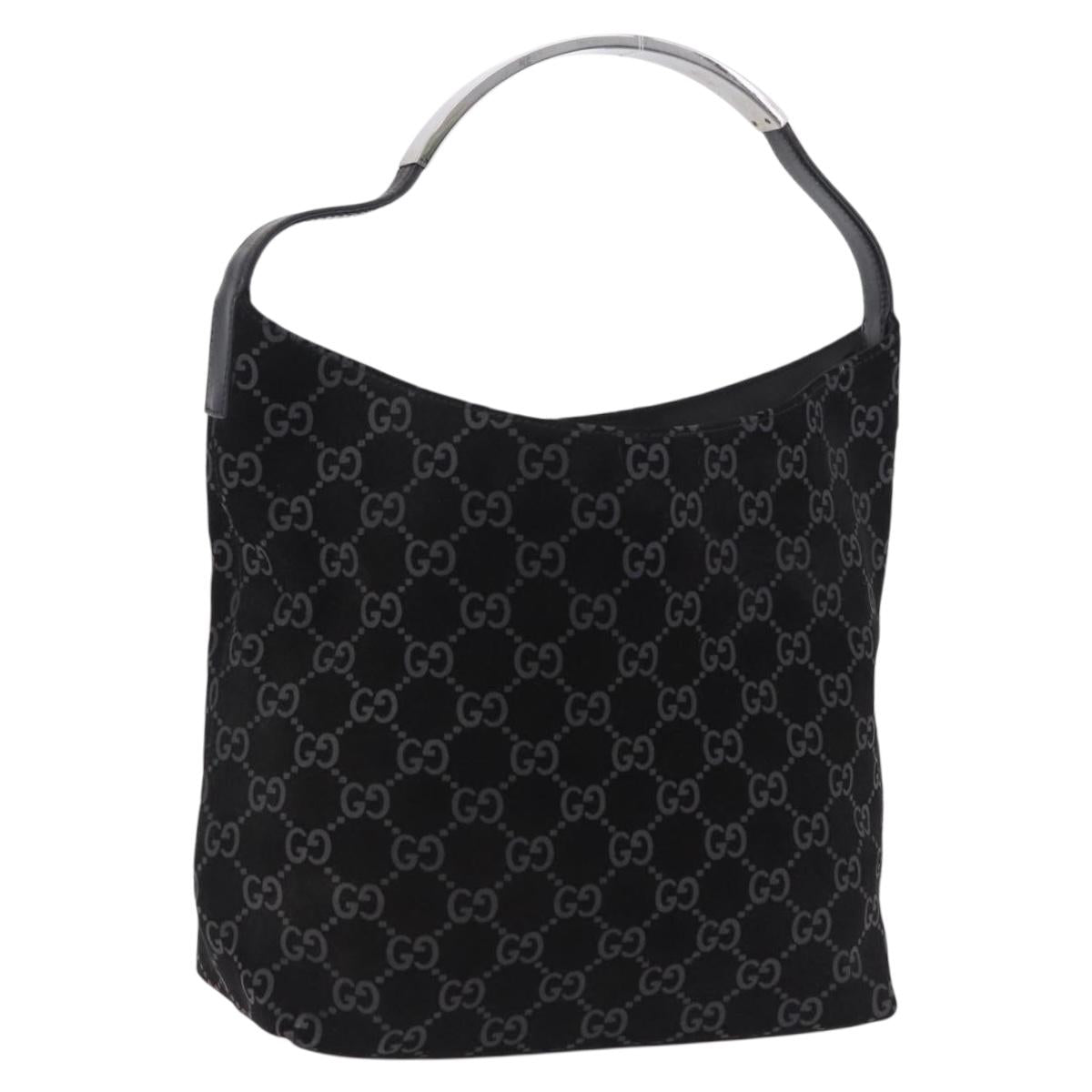 GUCCI GG Canvas Shoulder Bag Suede Black 001 3298 1669 Auth 199902A