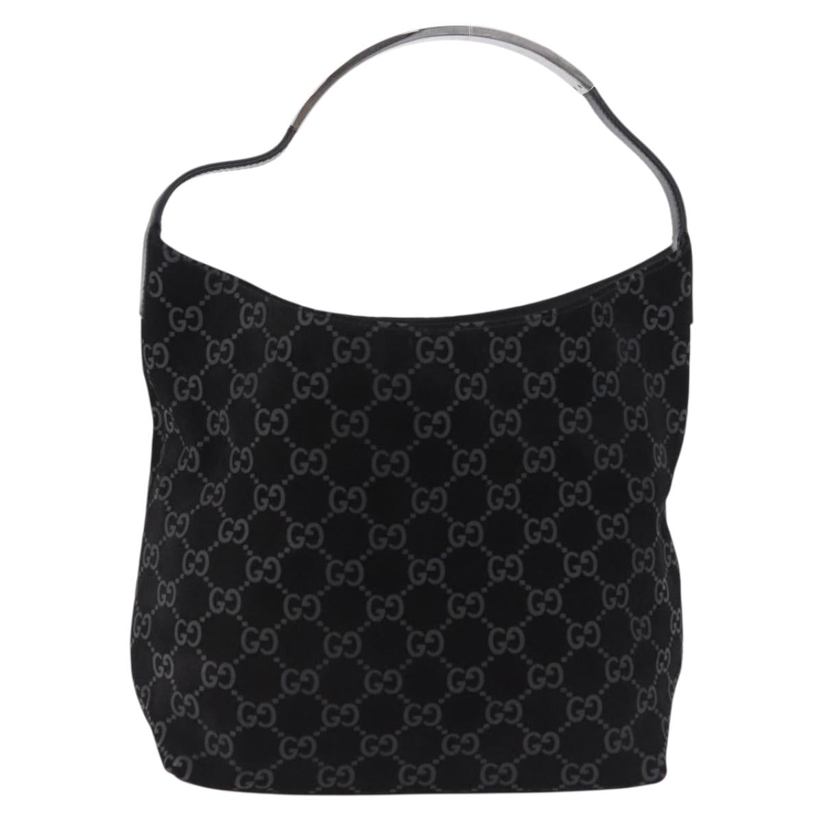 GUCCI GG Canvas Shoulder Bag Suede Black 001 3298 1669 Auth 199902A