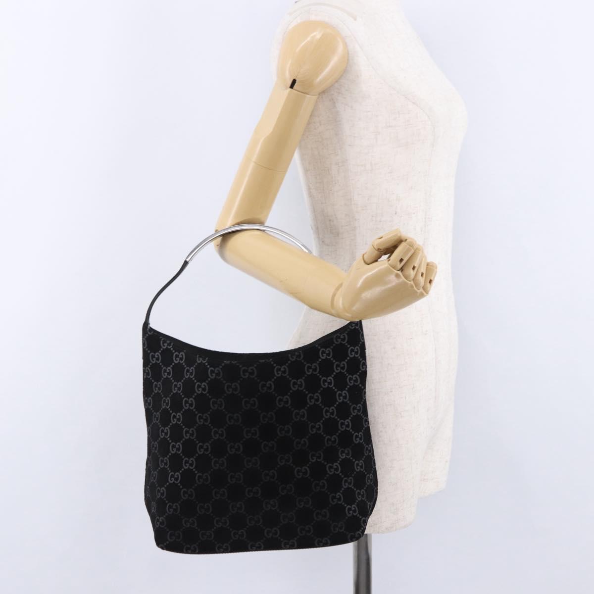 GUCCI GG Canvas Shoulder Bag Suede Black 001 3298 1669 Auth 199902A