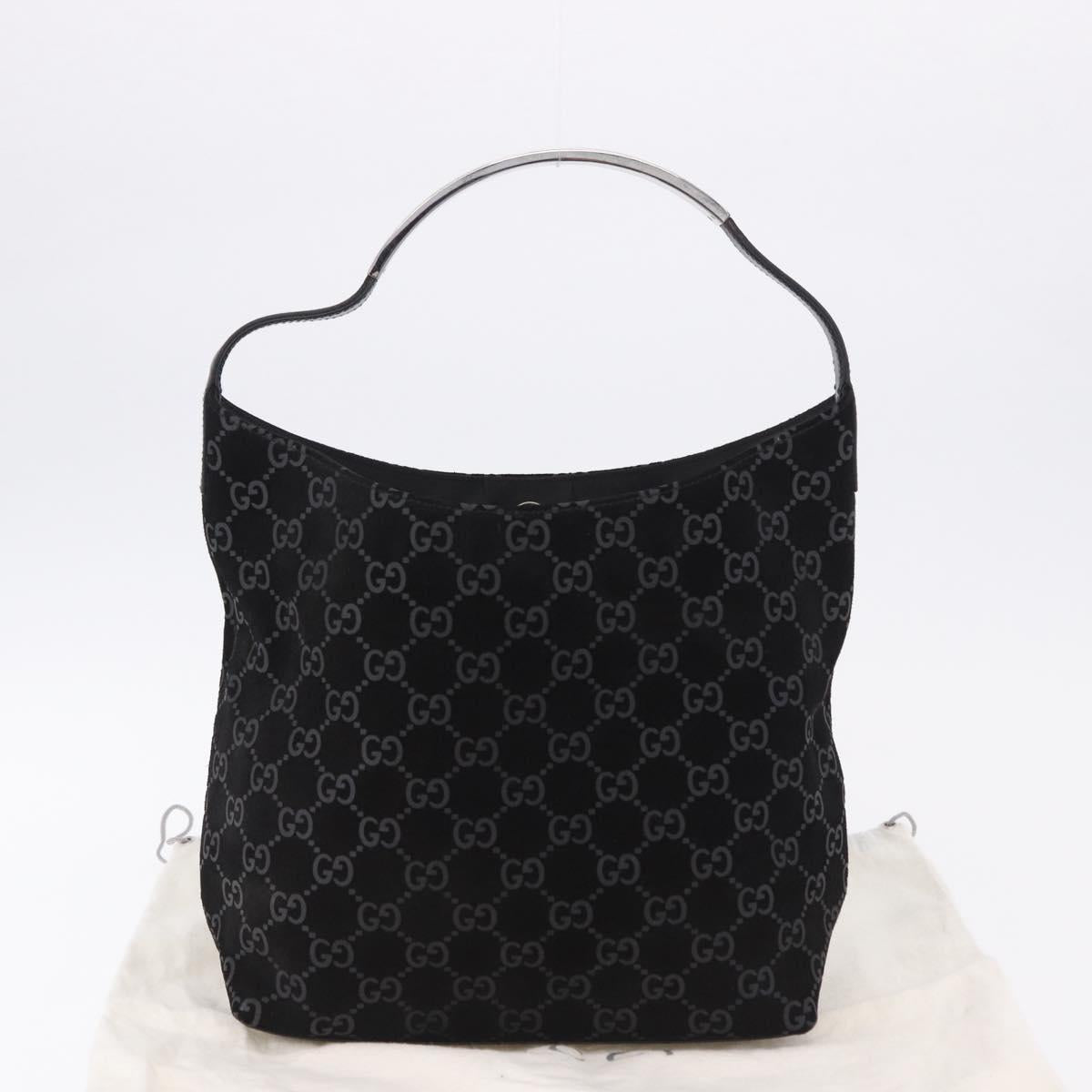 GUCCI GG Canvas Shoulder Bag Suede Black 001 3298 1669 Auth 199902A