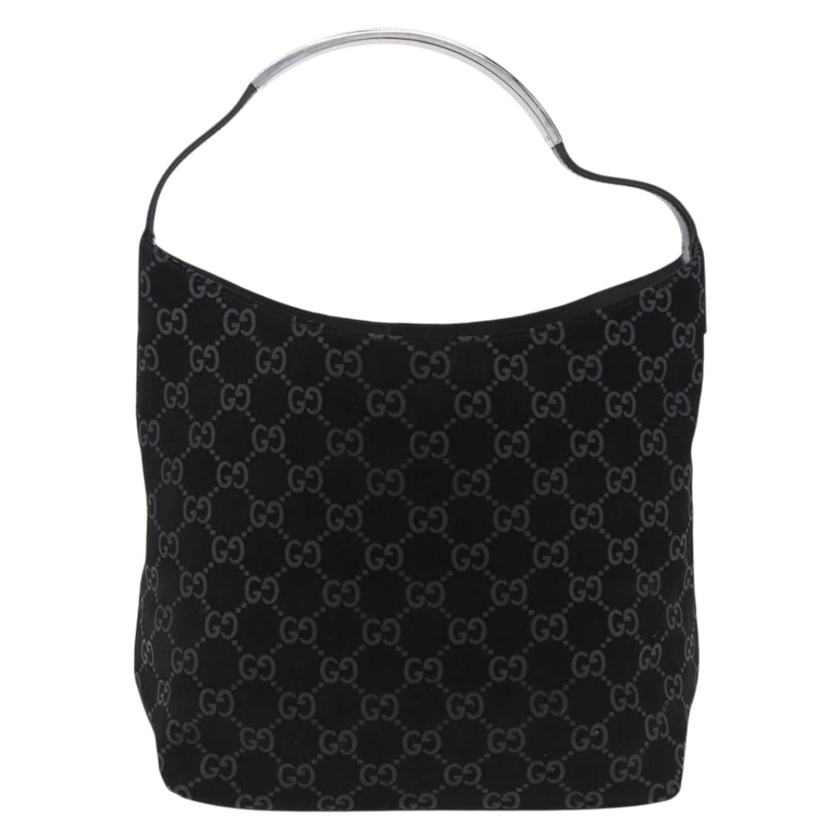 GUCCI GG Canvas Shoulder Bag Suede Black 001 3298 1669 Auth 199902A