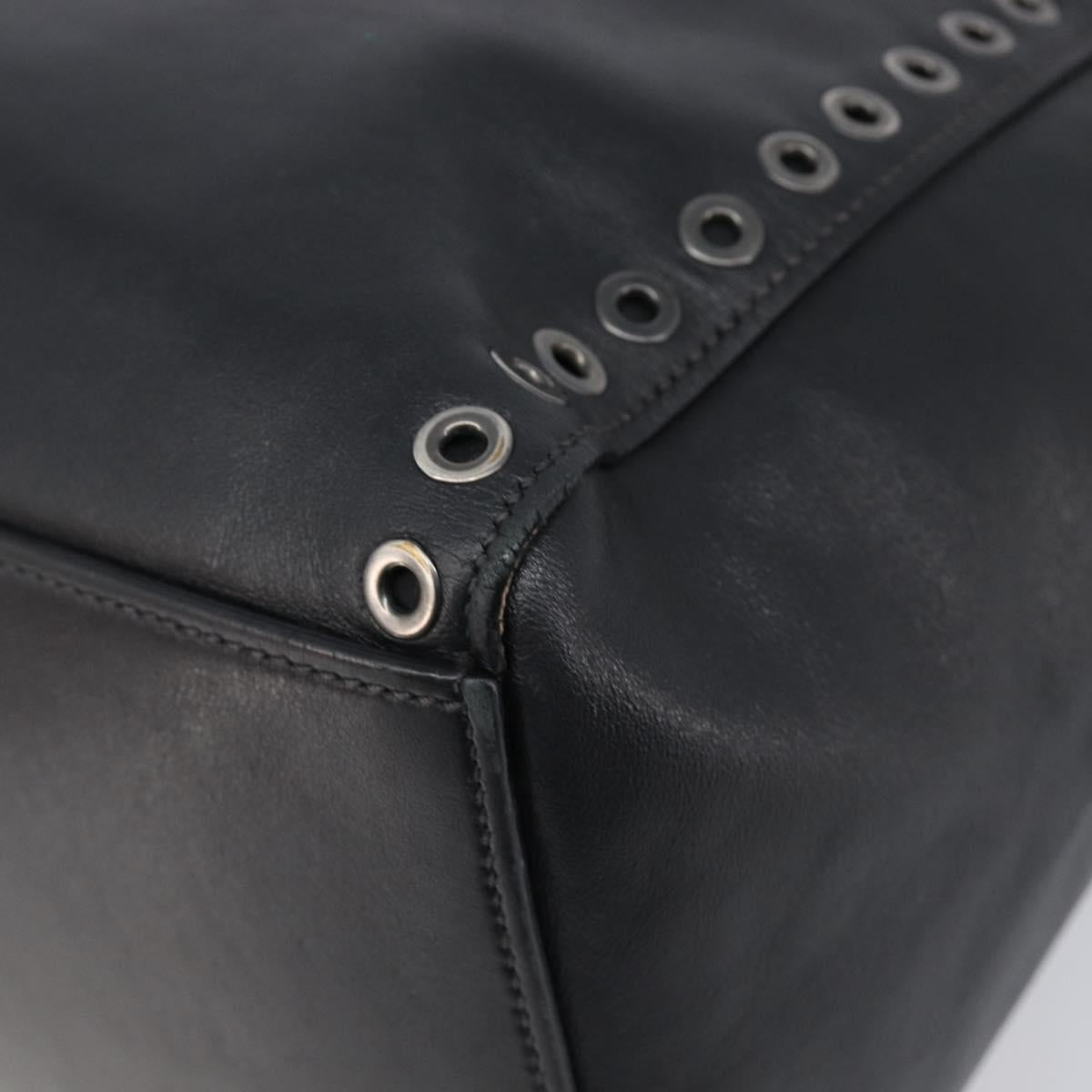 PRADA Tote Bag Leather Black Silver Auth 199907