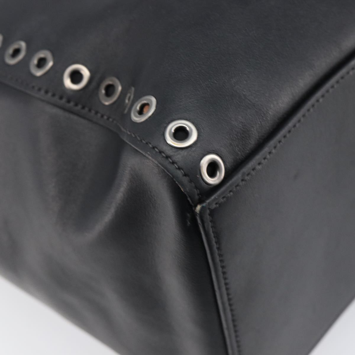 PRADA Tote Bag Leather Black Silver Auth 199907