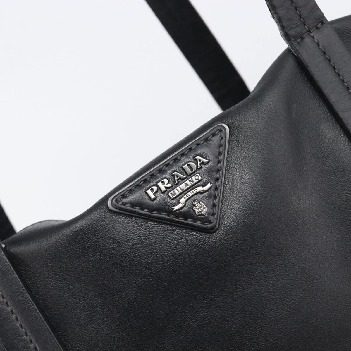 PRADA Tote Bag Leather Black Silver Auth 199907