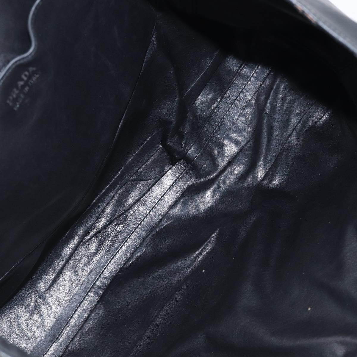 PRADA Tote Bag Leather Black Silver Auth 199907
