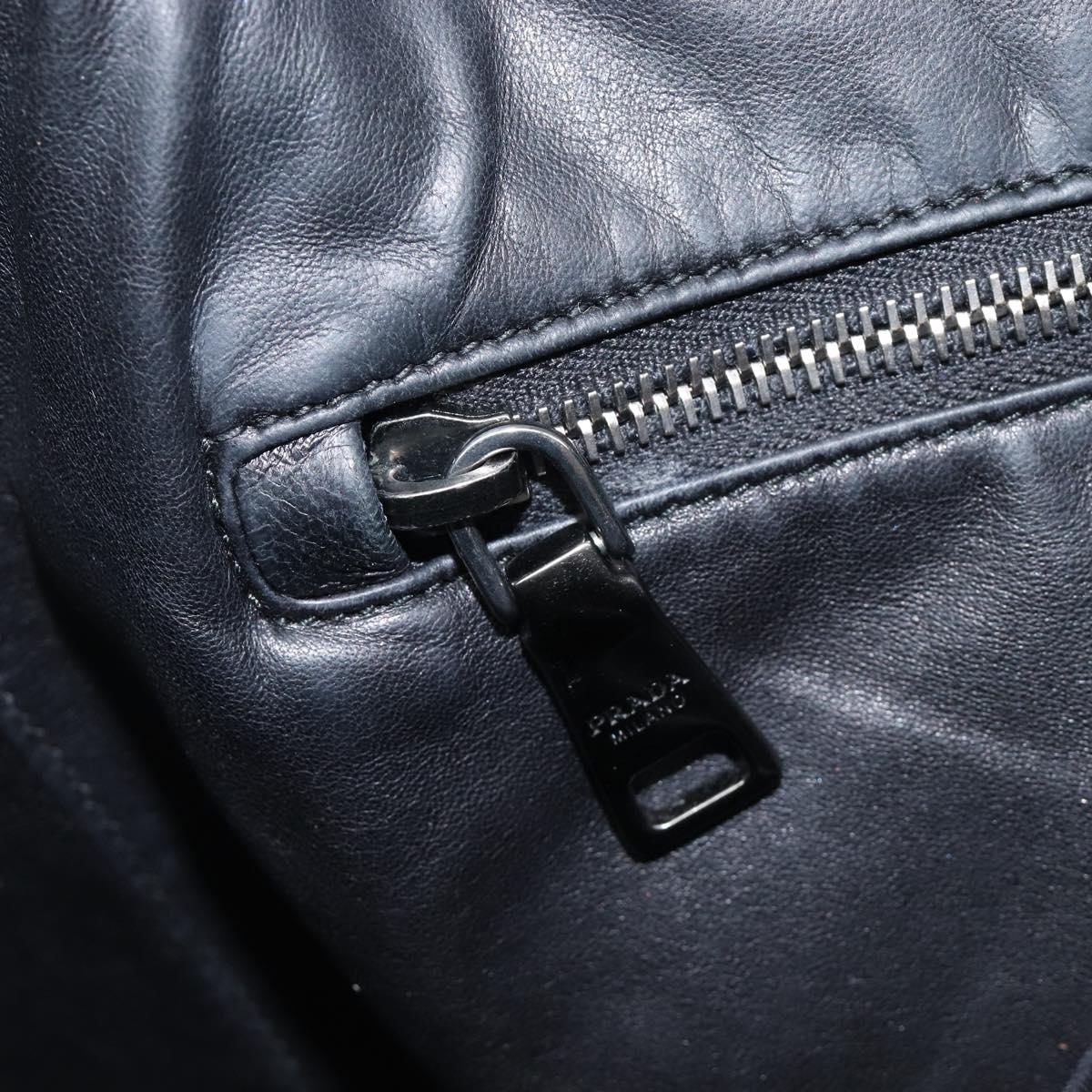 PRADA Tote Bag Leather Black Silver Auth 199907