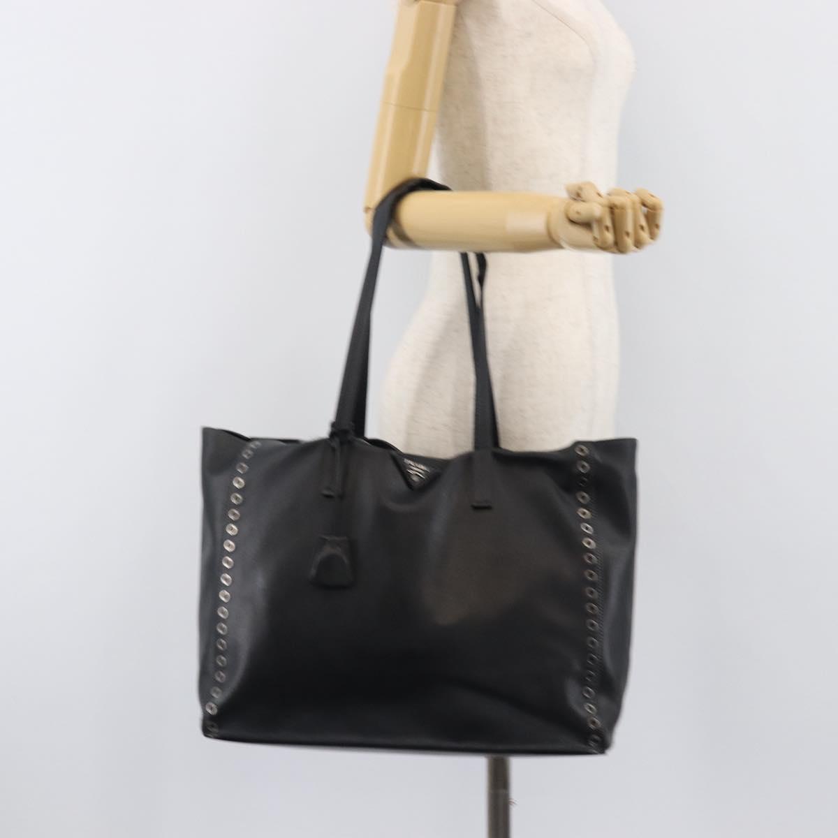 PRADA Tote Bag Leather Black Silver Auth 199907