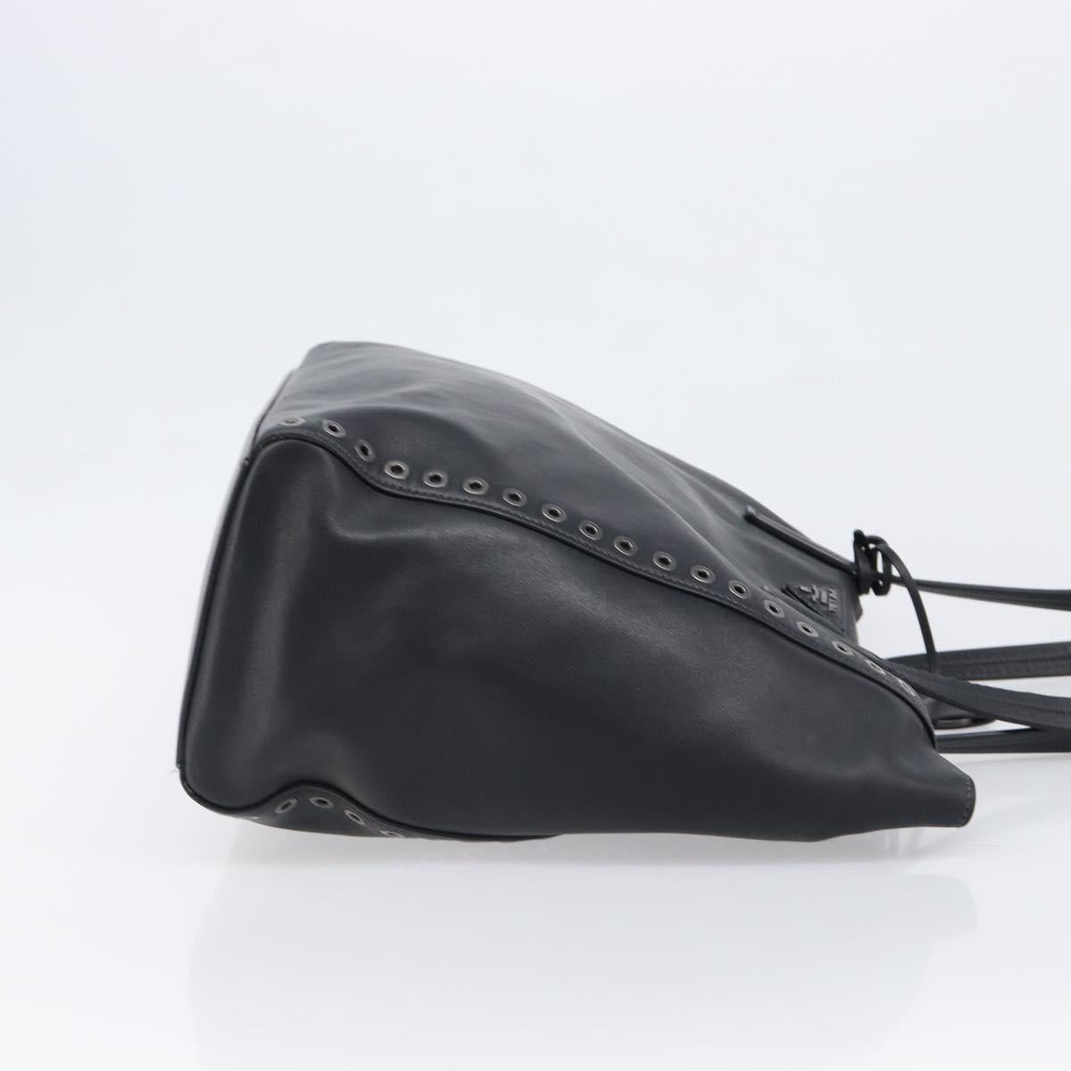 PRADA Tote Bag Leather Black Silver Auth 199907