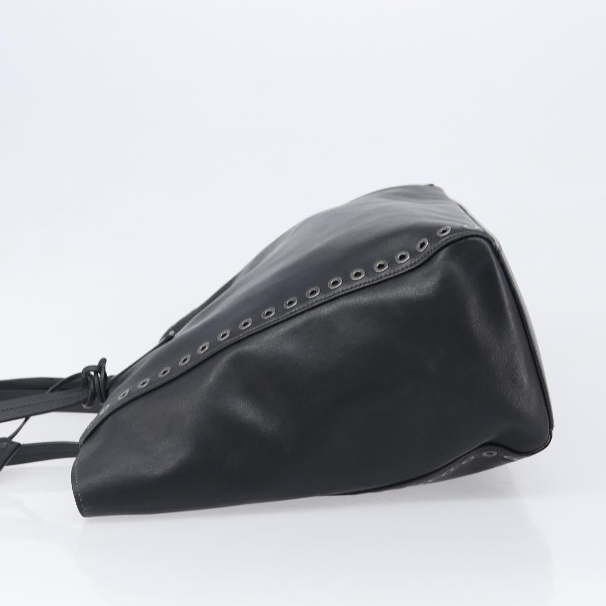 PRADA Tote Bag Leather Black Silver Auth 199907