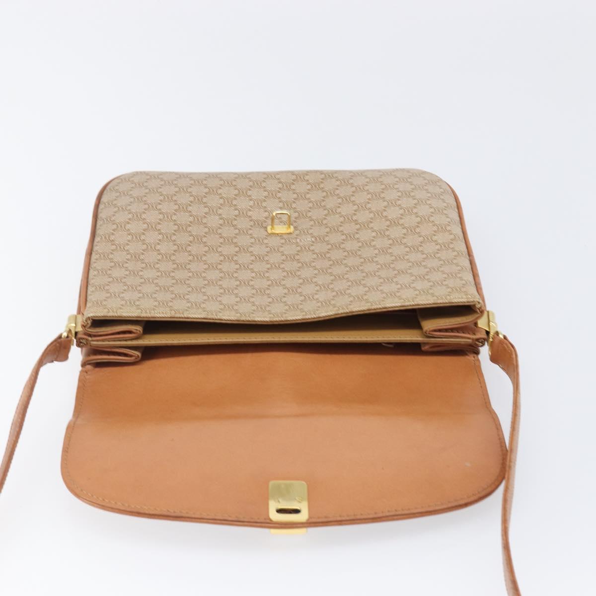 CELINE Macadam Canvas Shoulder Bag PVC Beige Gold Auth 199912