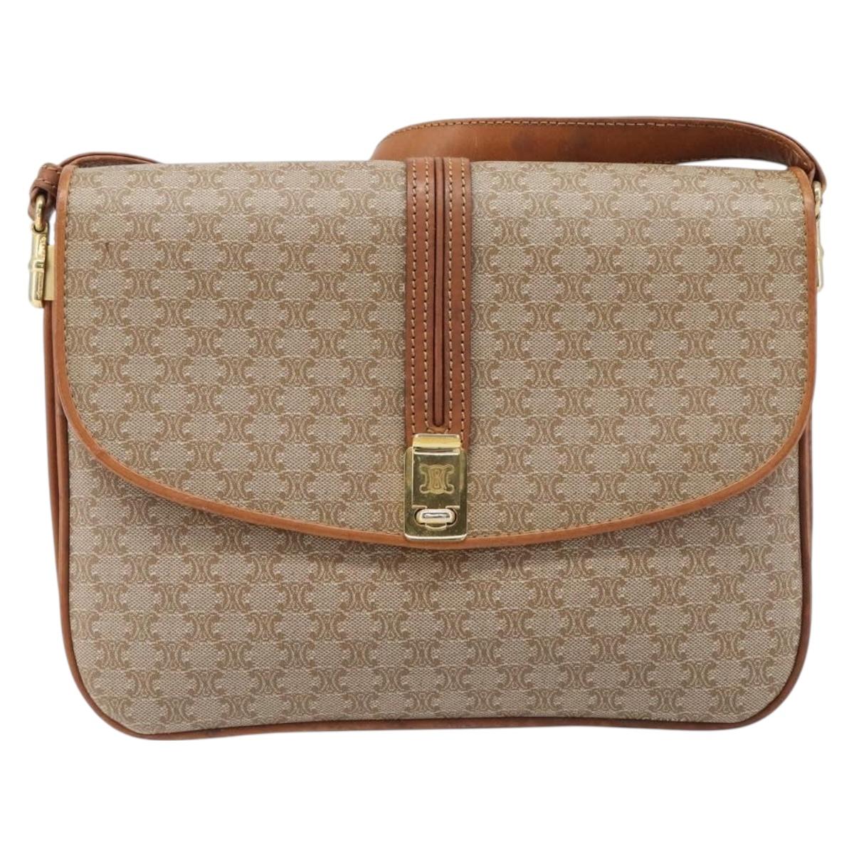 CELINE Macadam Canvas Shoulder Bag PVC Beige Gold Auth 199912