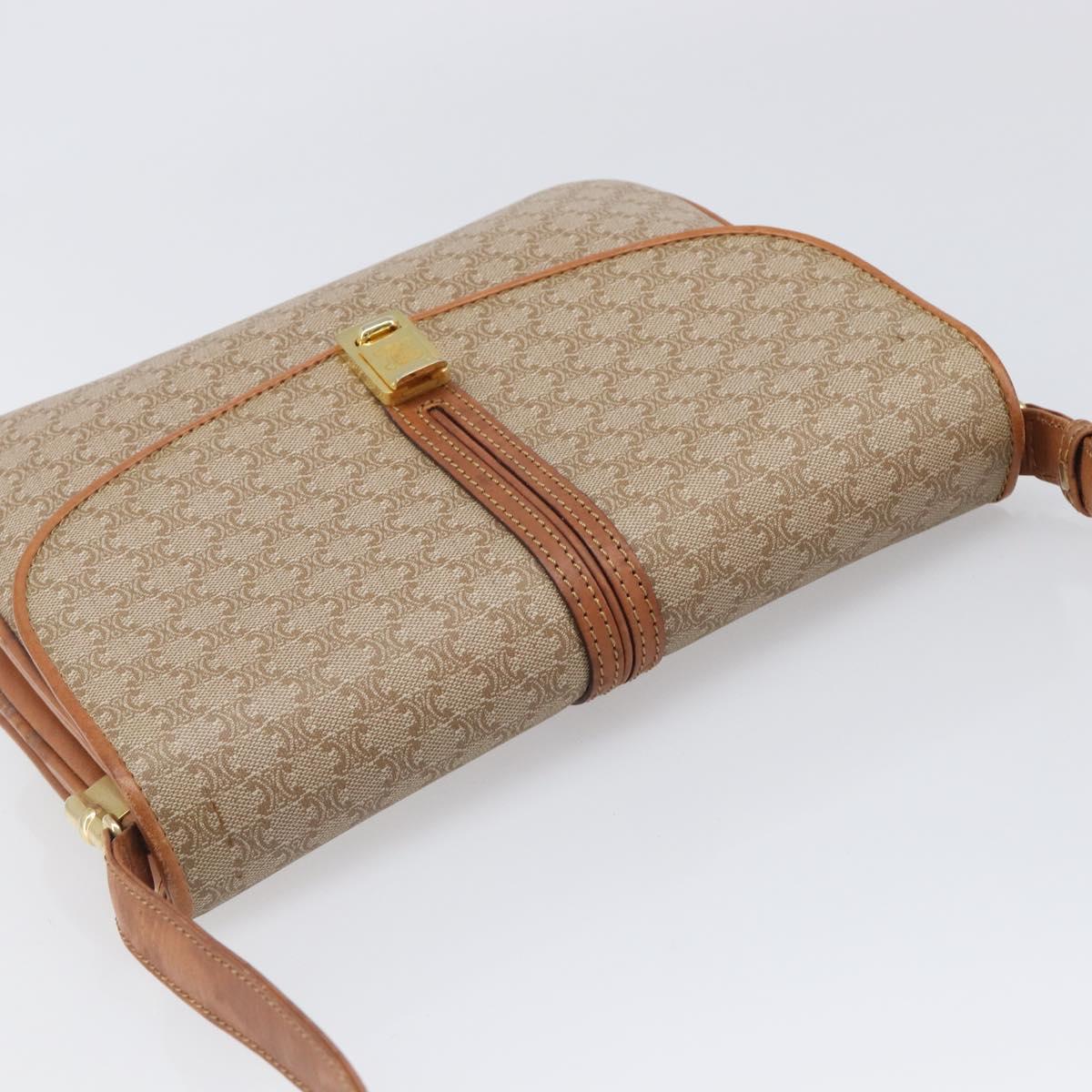 CELINE Macadam Canvas Shoulder Bag PVC Beige Gold Auth 199912