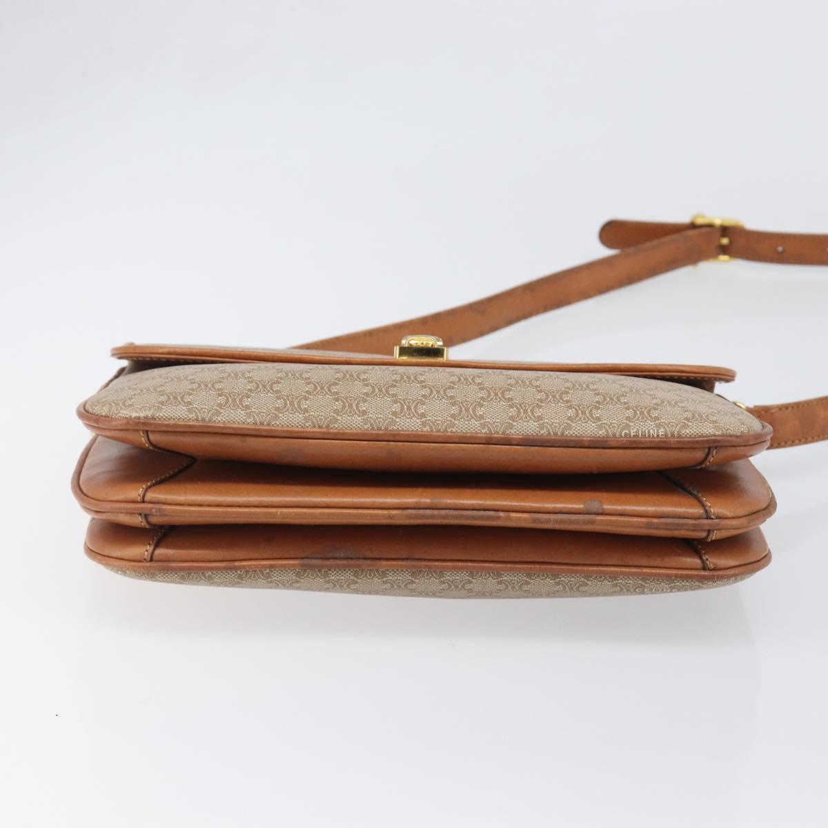 CELINE Macadam Canvas Shoulder Bag PVC Beige Gold Auth 199912