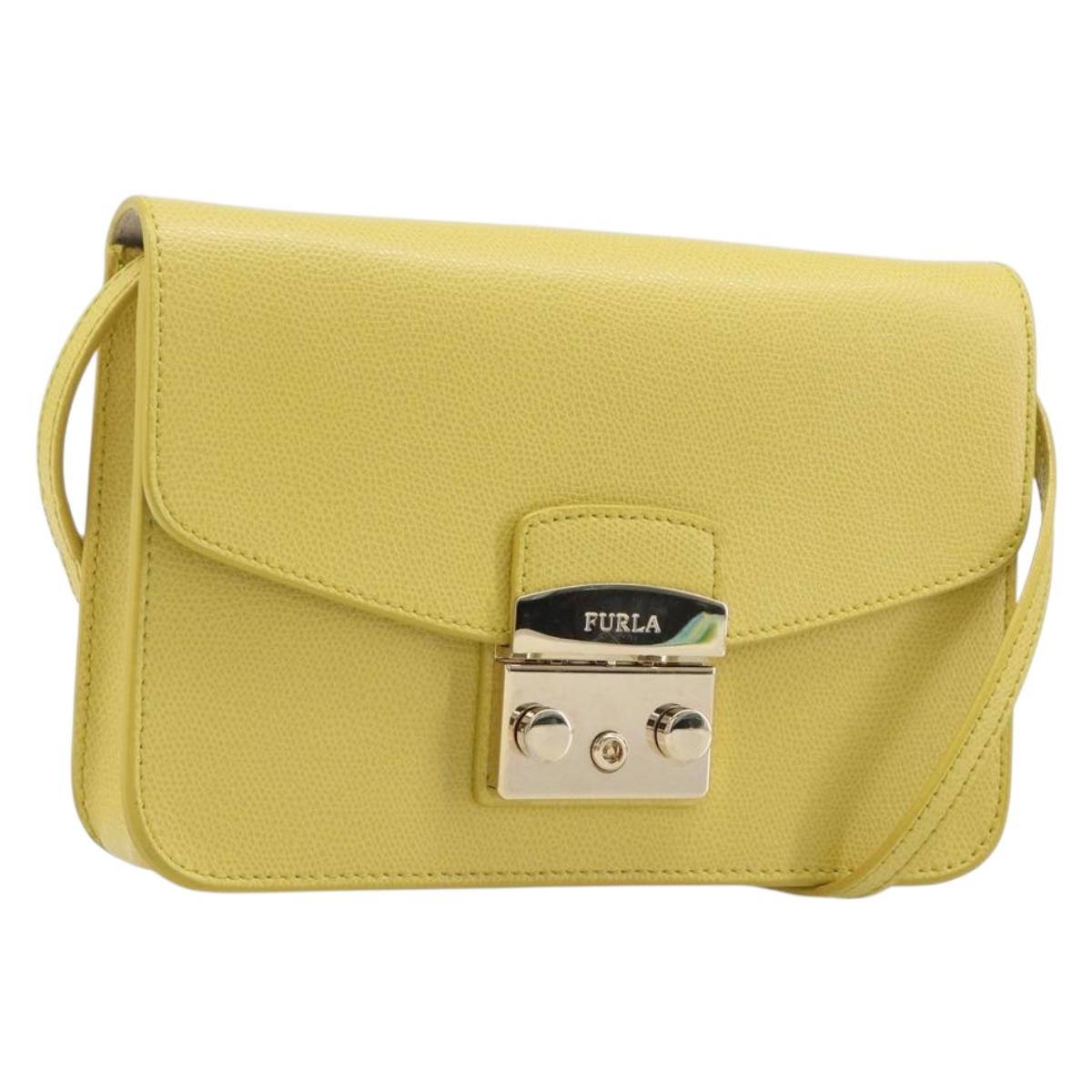 FURLA Shoulder Bag Leather Yellow Gold Auth 199917A