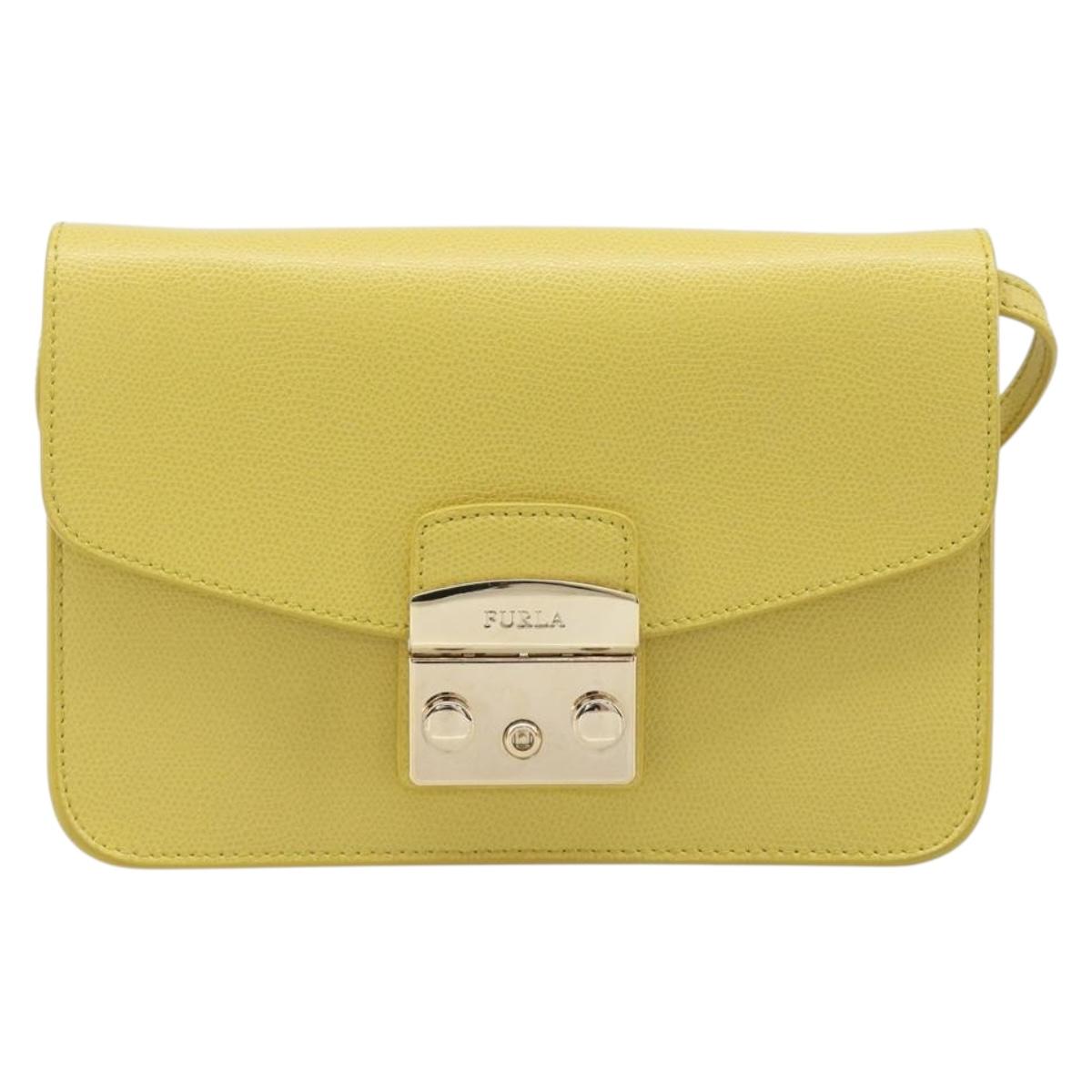 FURLA Shoulder Bag Leather Yellow Gold Auth 199917A