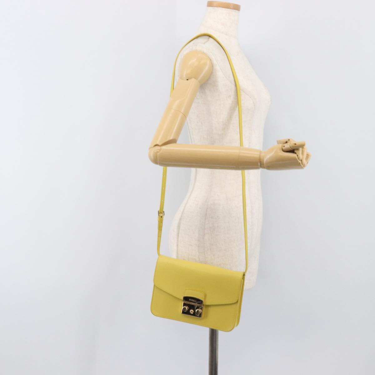 FURLA Shoulder Bag Leather Yellow Gold Auth 199917A