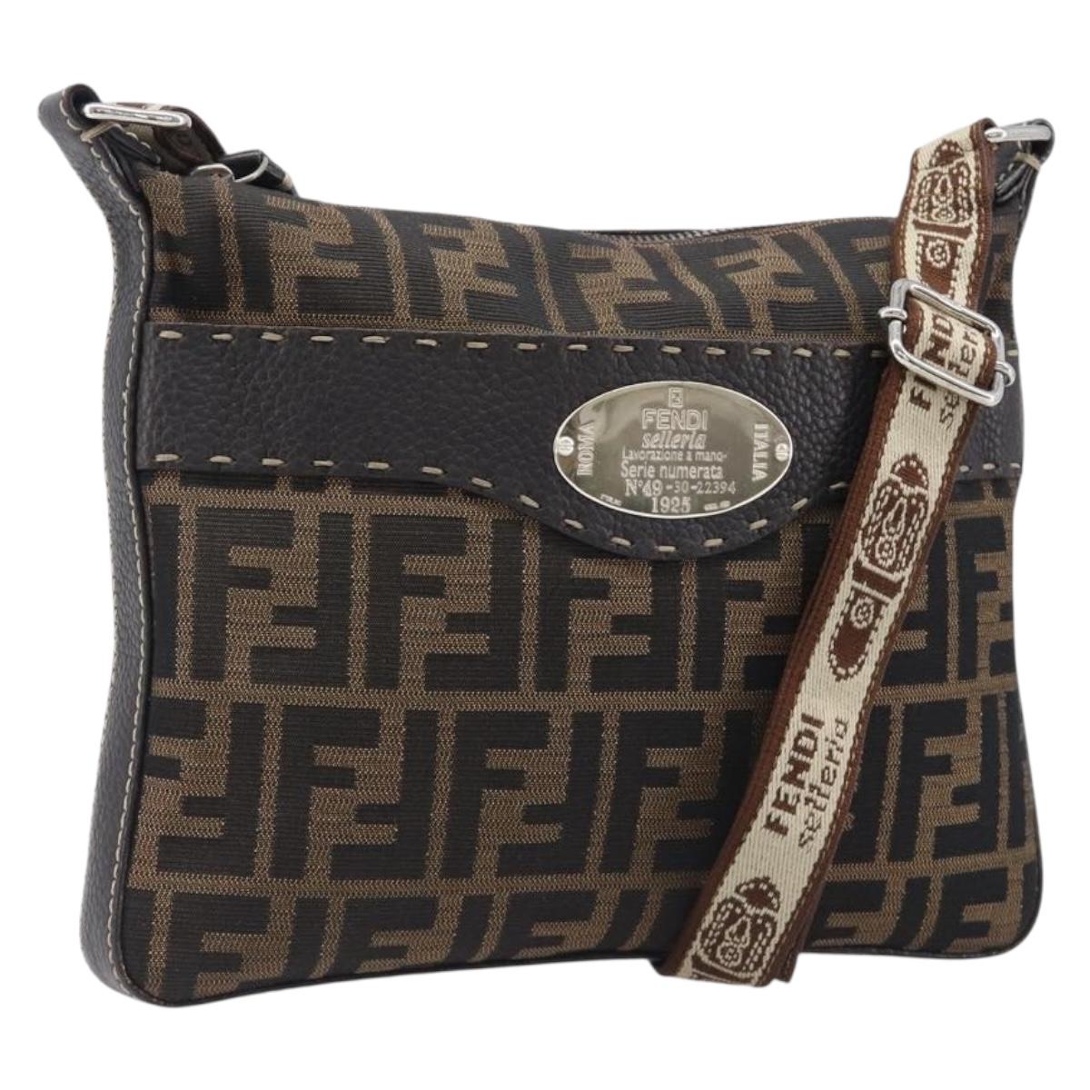 FENDI Zucca Canvas Celeria Shoulder Bag Black Brown Auth 199921A