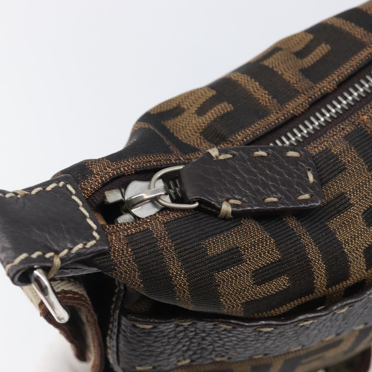 FENDI Zucca Canvas Celeria Shoulder Bag Black Brown Auth 199921A