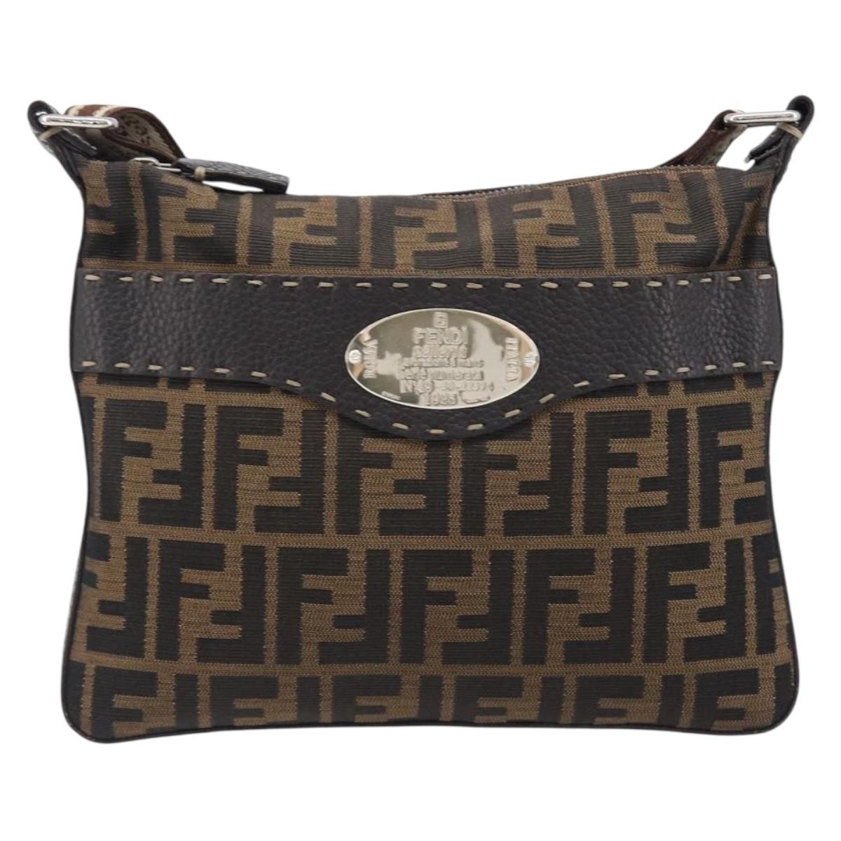 FENDI Zucca Canvas Celeria Shoulder Bag Black Brown Auth 199921A