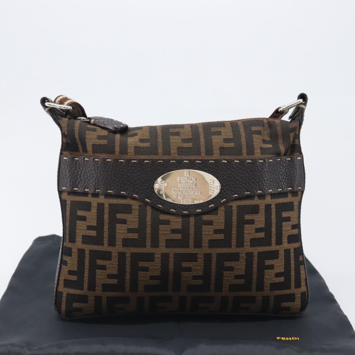 FENDI Zucca Canvas Celeria Shoulder Bag Black Brown Auth 199921A