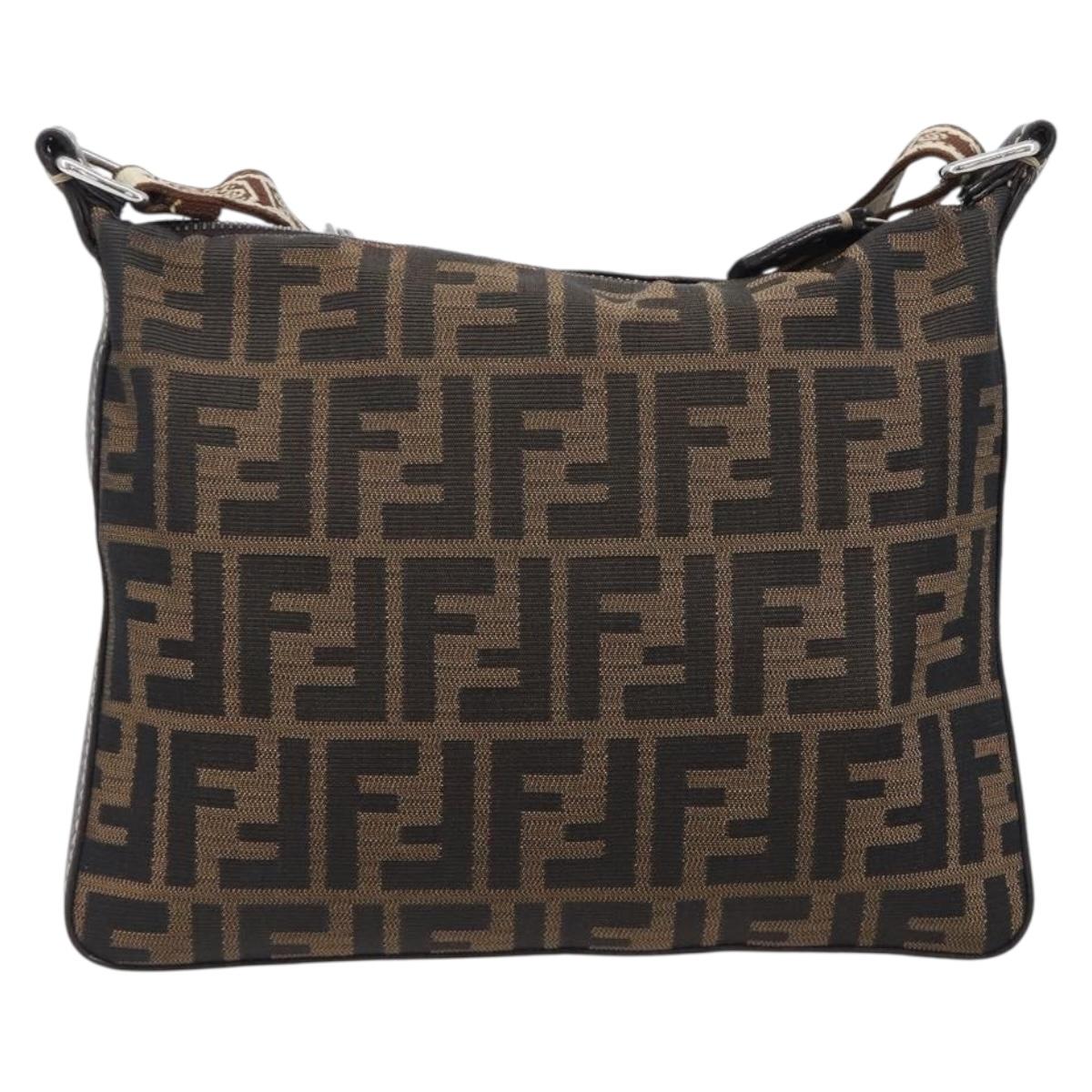 FENDI Zucca Canvas Celeria Shoulder Bag Black Brown Auth 199921A
