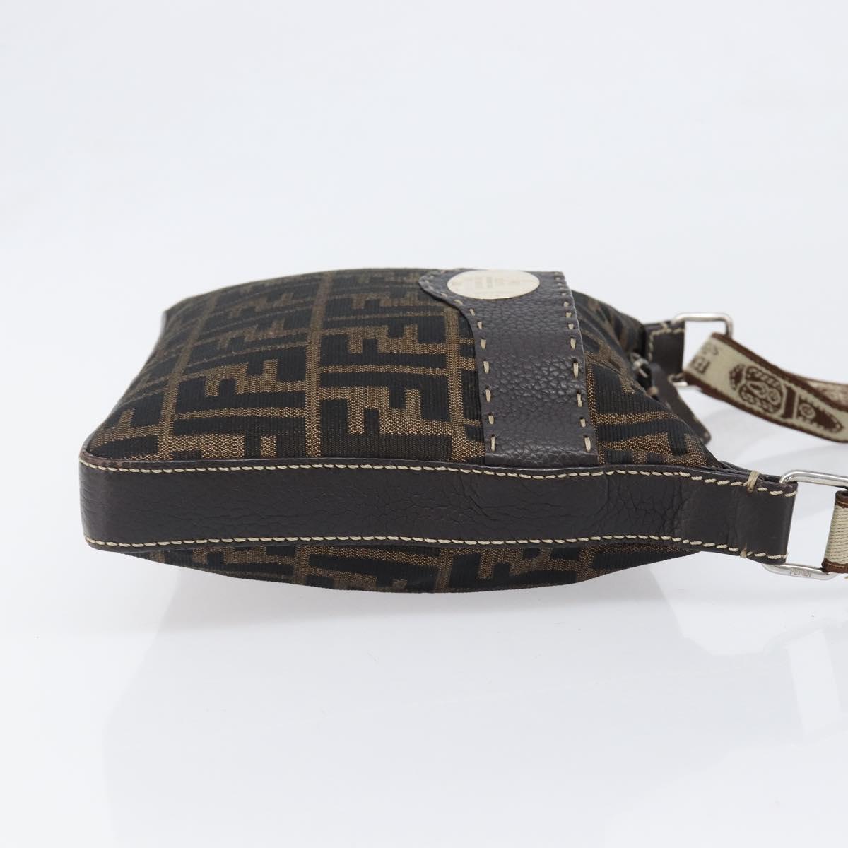 FENDI Zucca Canvas Celeria Shoulder Bag Black Brown Auth 199921A