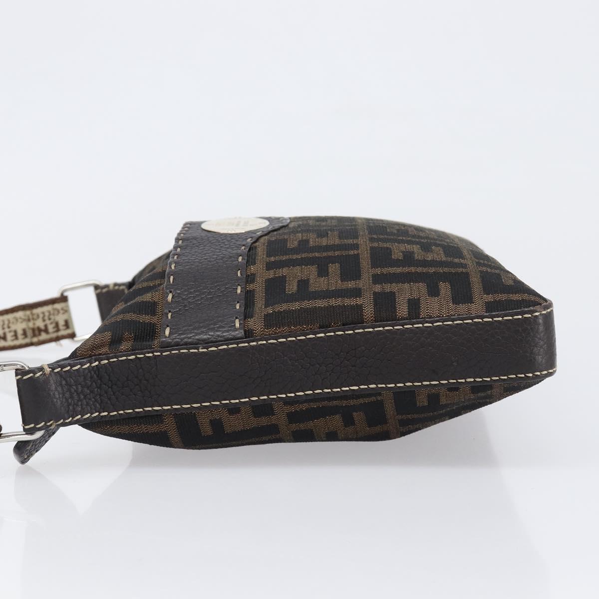 FENDI Zucca Canvas Celeria Shoulder Bag Black Brown Auth 199921A