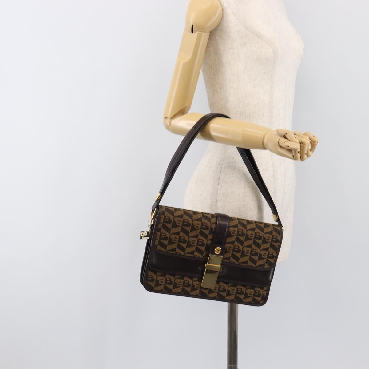 BALLY Shoulder Bag Canvas Gold Brown Auth 199922A