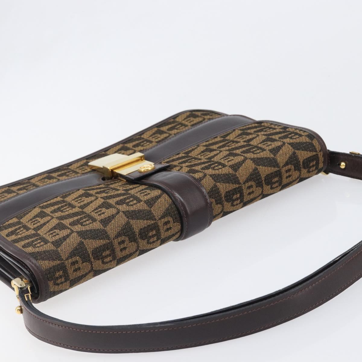 BALLY Shoulder Bag Canvas Gold Brown Auth 199922A