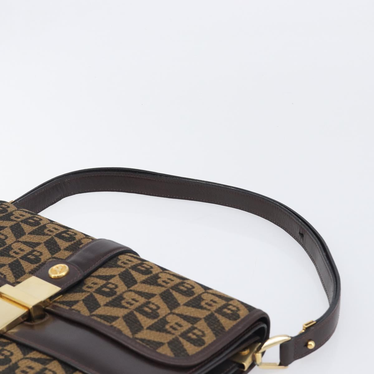 BALLY Shoulder Bag Canvas Gold Brown Auth 199922A