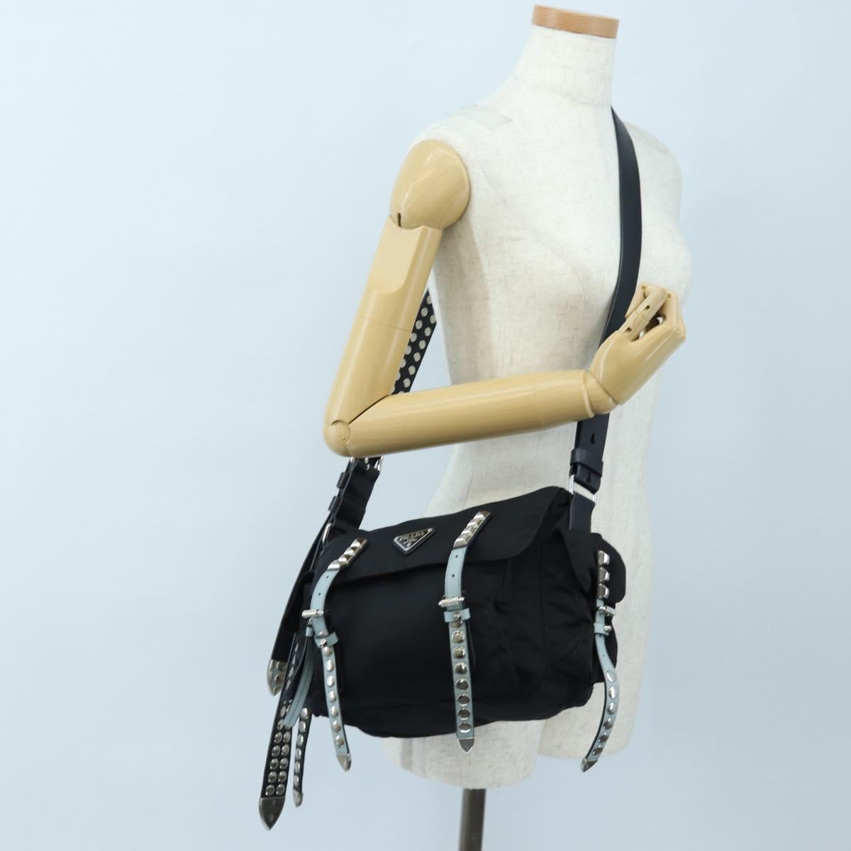 PRADA Shoulder Bag Nylon Black Silver Auth 199923SAM