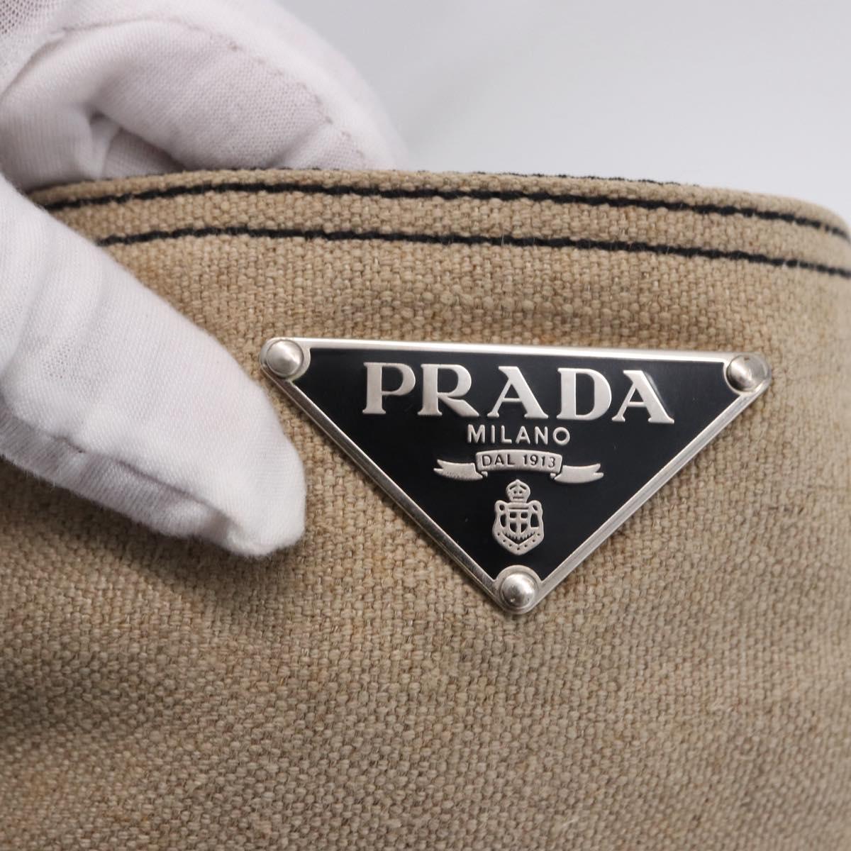 PRADA Shoulder Bag Canvas Beige Silver Auth 199929