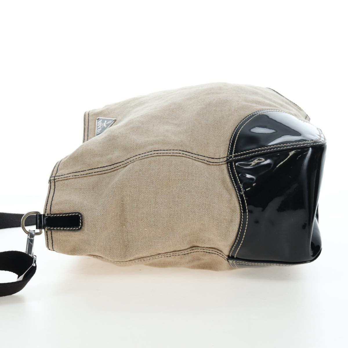 PRADA Shoulder Bag Canvas Beige Silver Auth 199929