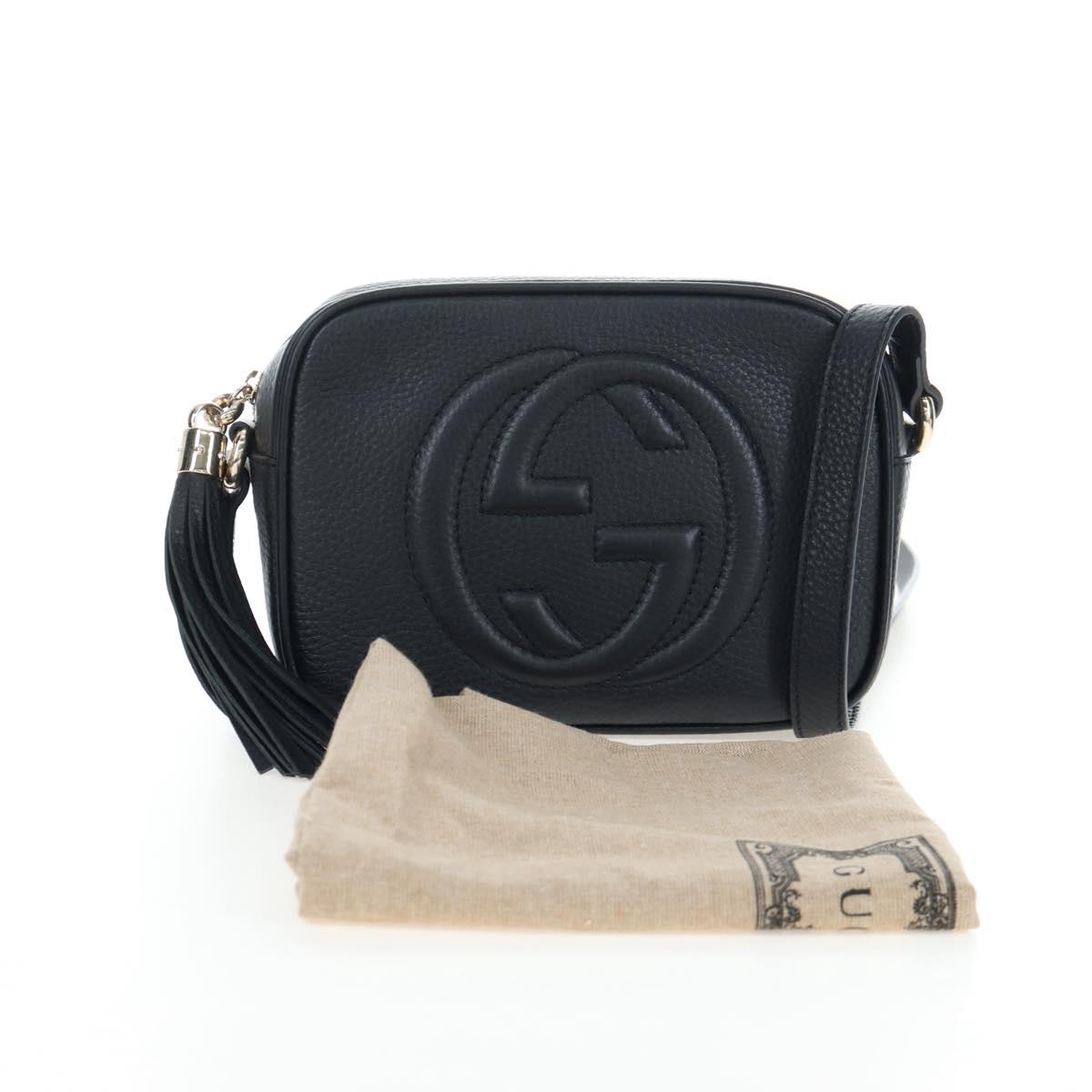 GUCCI Soho Shoulder Bag Leather Black Gold 308364 Auth 199930SAV