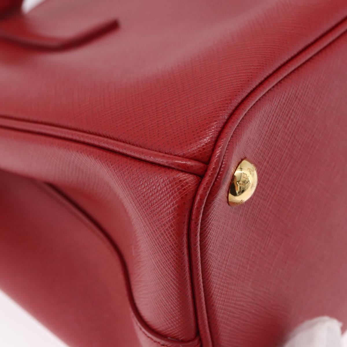 PRADA Galleria Hand Bag Saffiano leather 2way Red Gold Auth 199932V