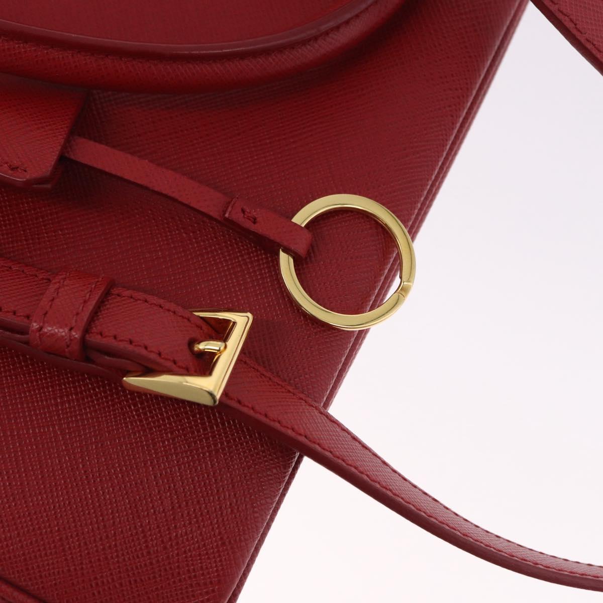 PRADA Galleria Hand Bag Saffiano leather 2way Red Gold Auth 199932V