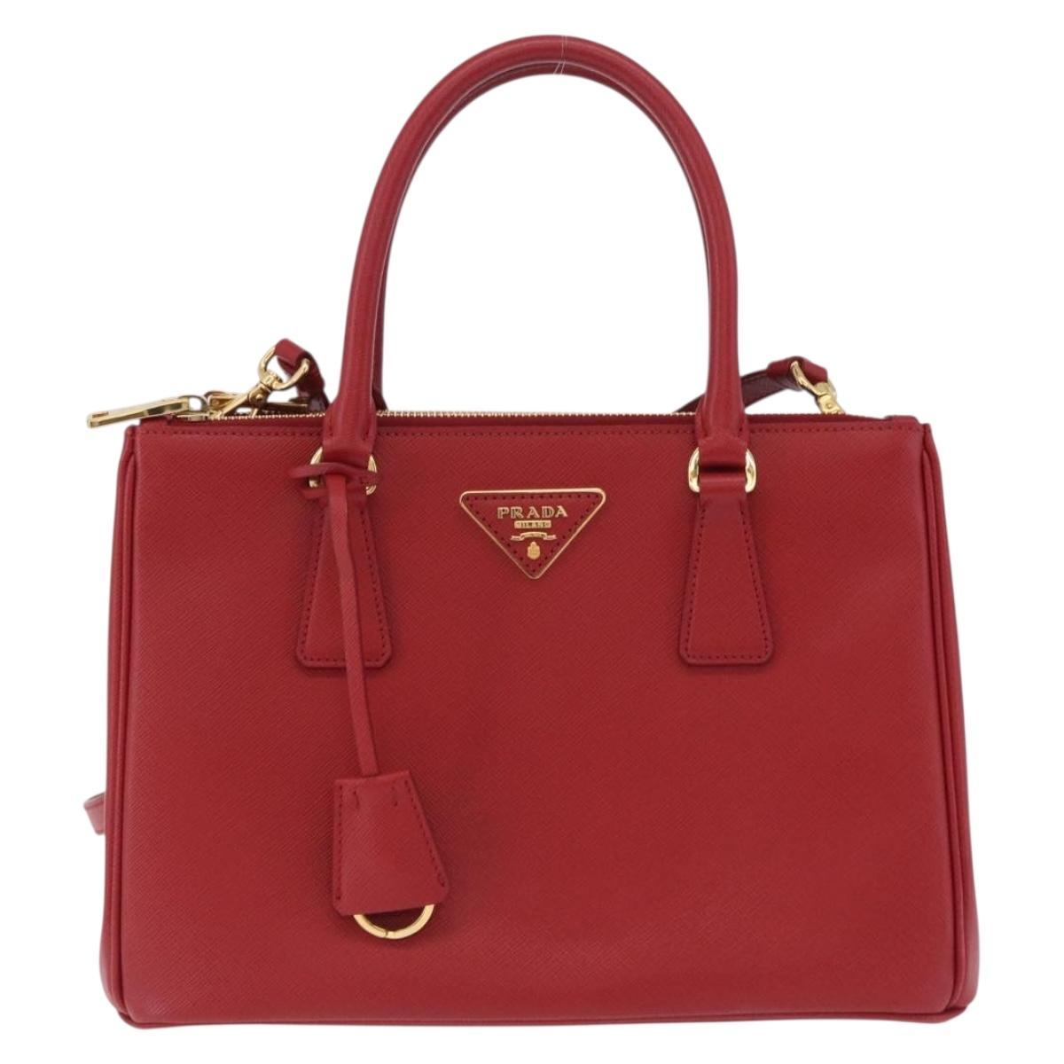 PRADA Galleria Hand Bag Saffiano leather 2way Red Gold Auth 199932V
