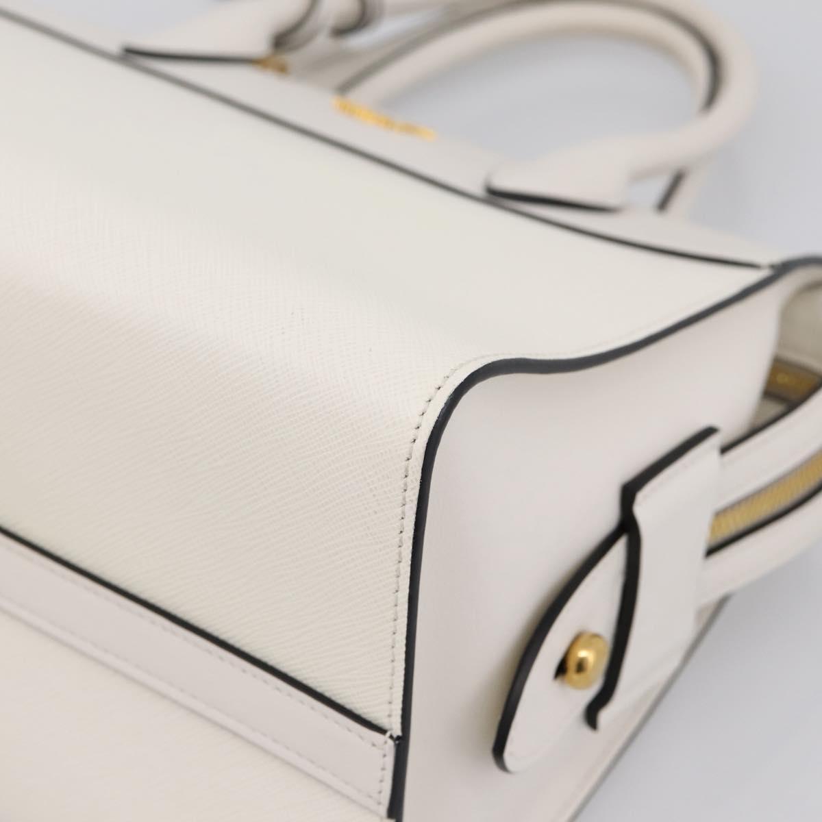 PRADA Galleria Esplanade Hand Bag Saffiano 2way White Gold Auth 199939M