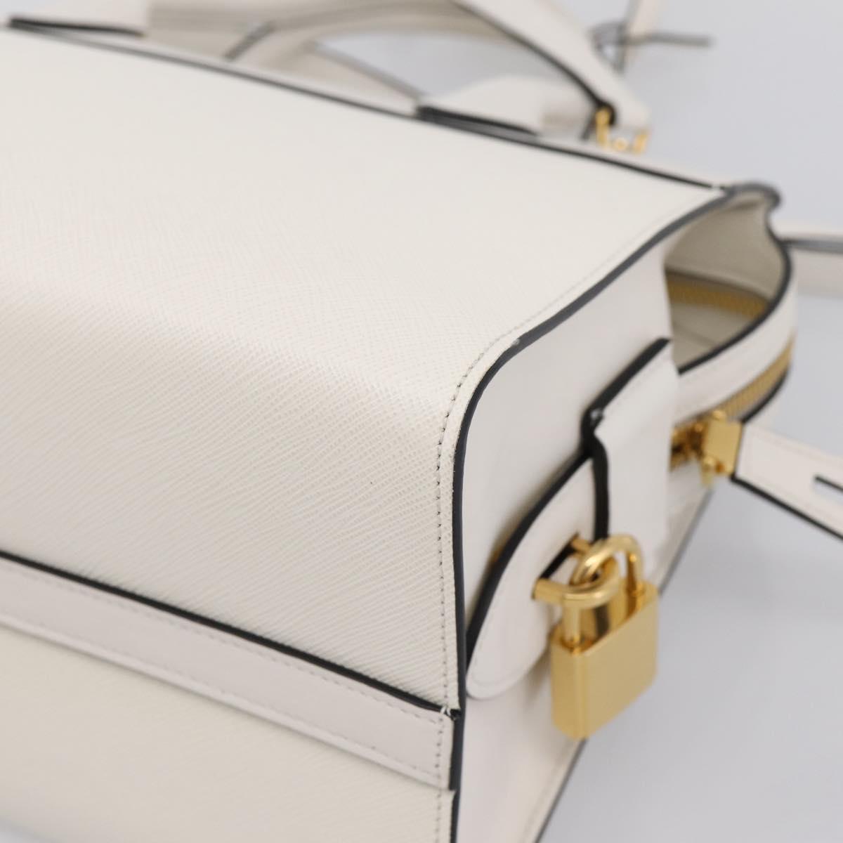 PRADA Galleria Esplanade Hand Bag Saffiano 2way White Gold Auth 199939M