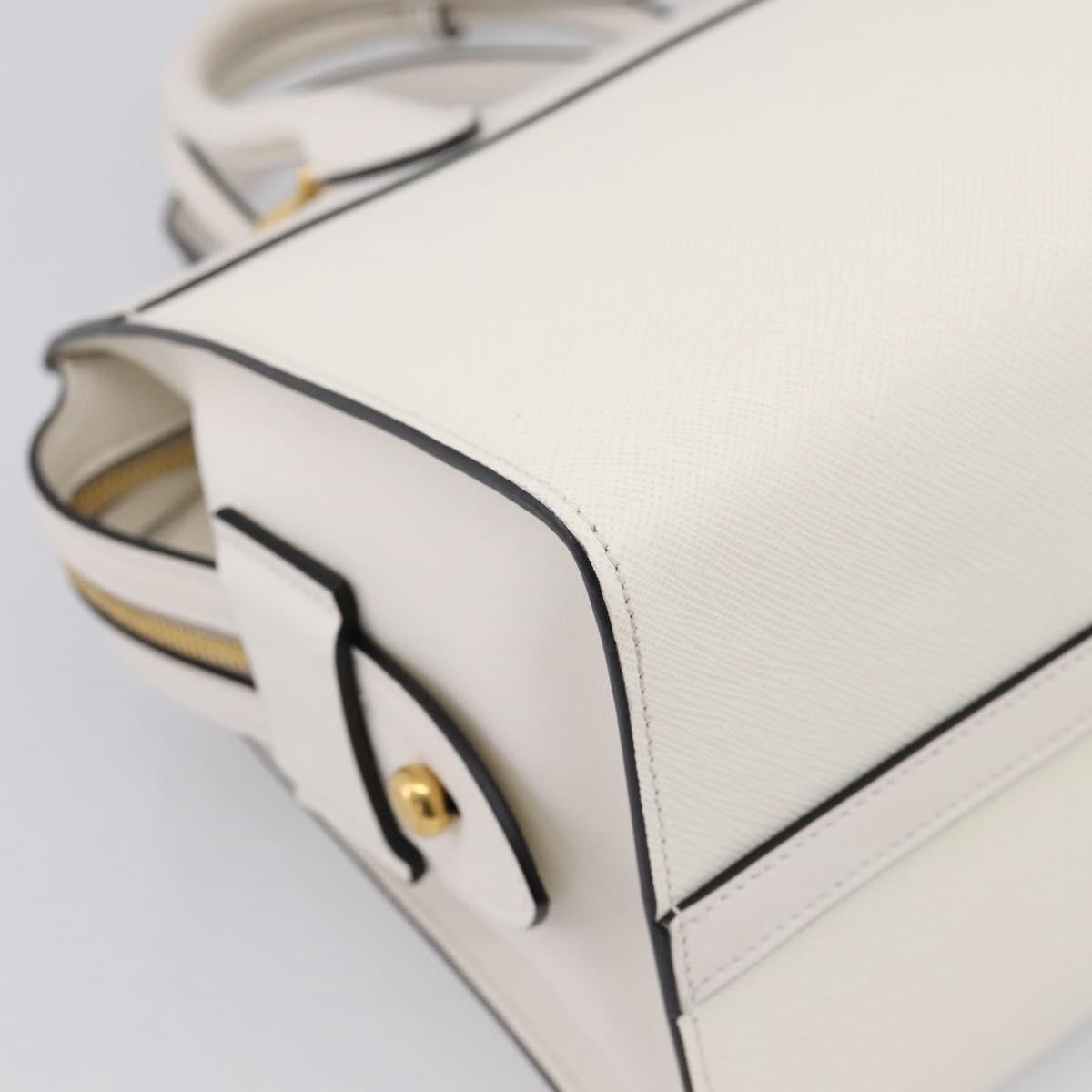PRADA Galleria Esplanade Hand Bag Saffiano 2way White Gold Auth 199939M