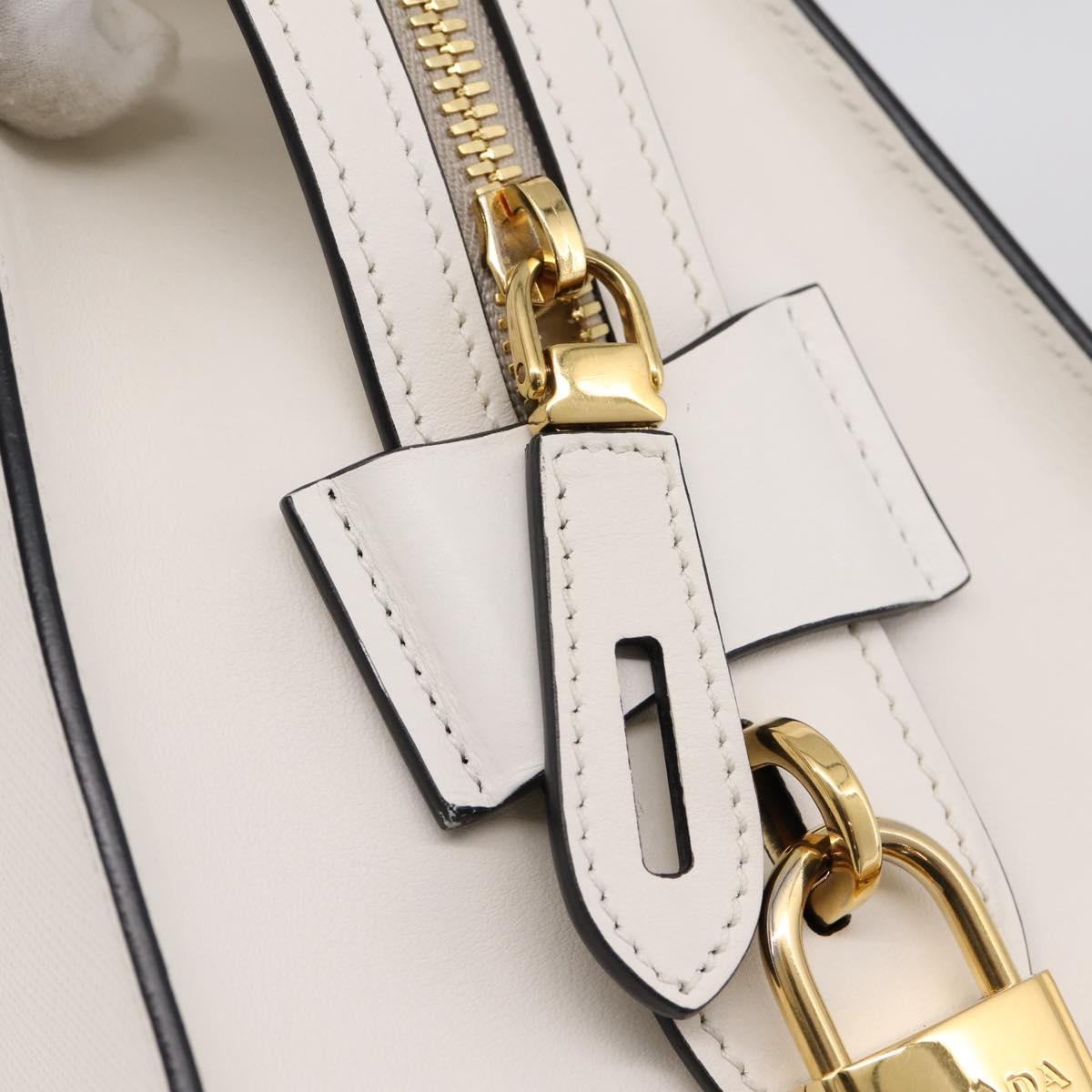 PRADA Galleria Esplanade Hand Bag Saffiano 2way White Gold Auth 199939M