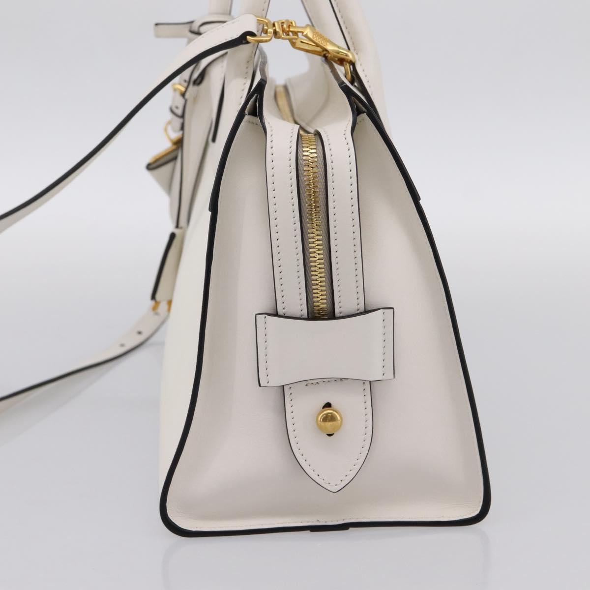 PRADA Galleria Esplanade Hand Bag Saffiano 2way White Gold Auth 199939M