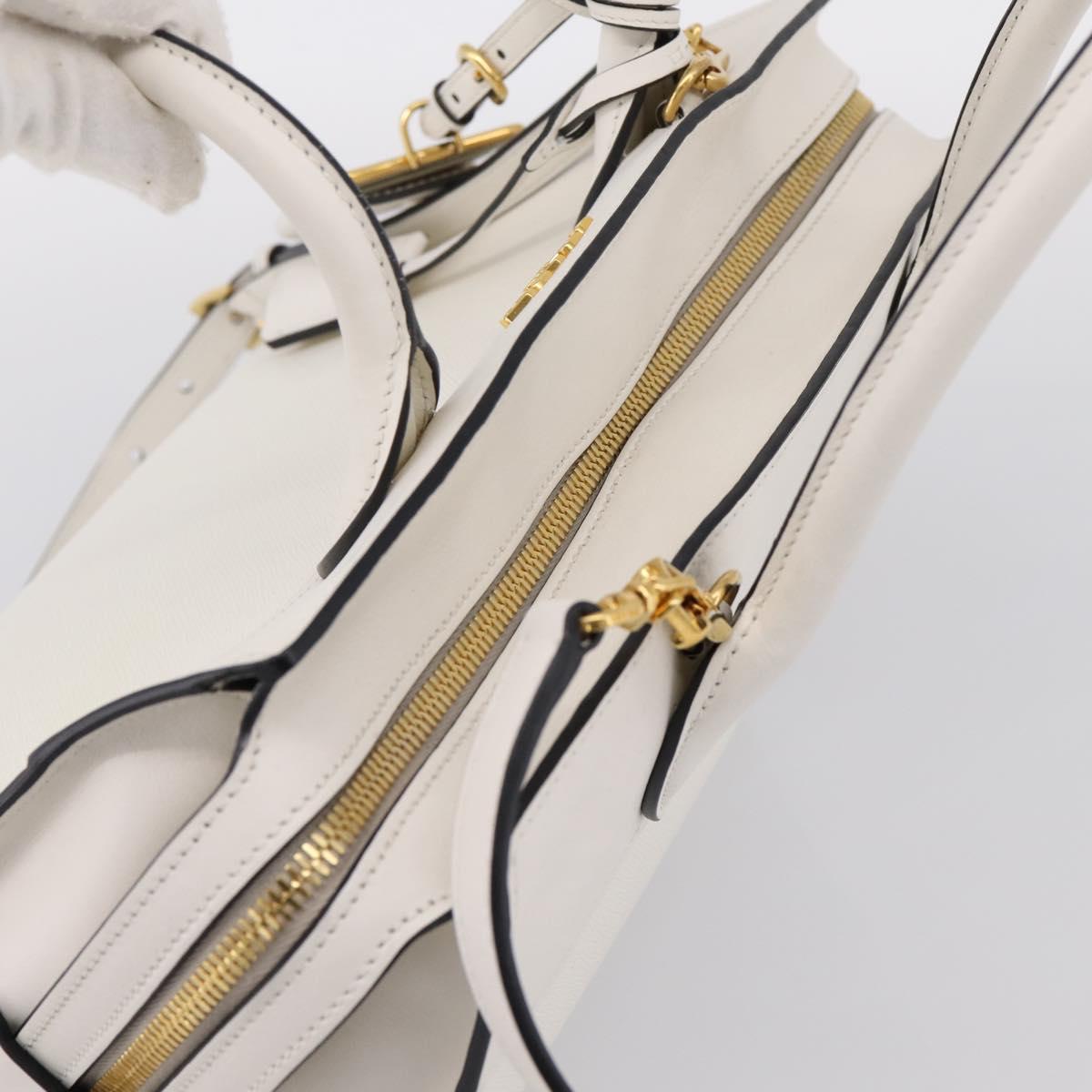 PRADA Galleria Esplanade Hand Bag Saffiano 2way White Gold Auth 199939M