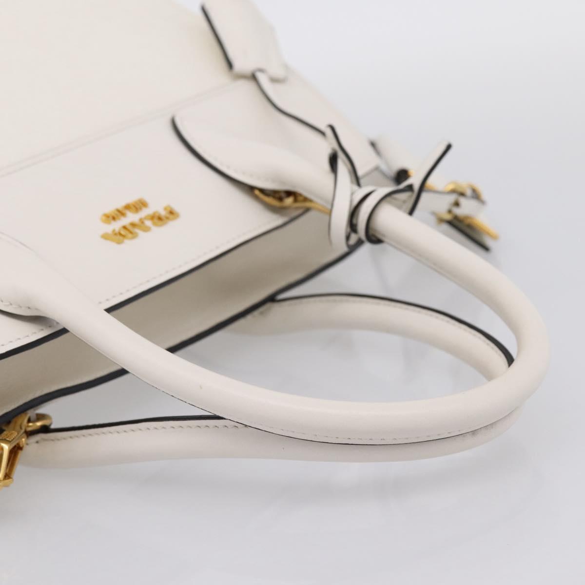 PRADA Galleria Esplanade Hand Bag Saffiano 2way White Gold Auth 199939M