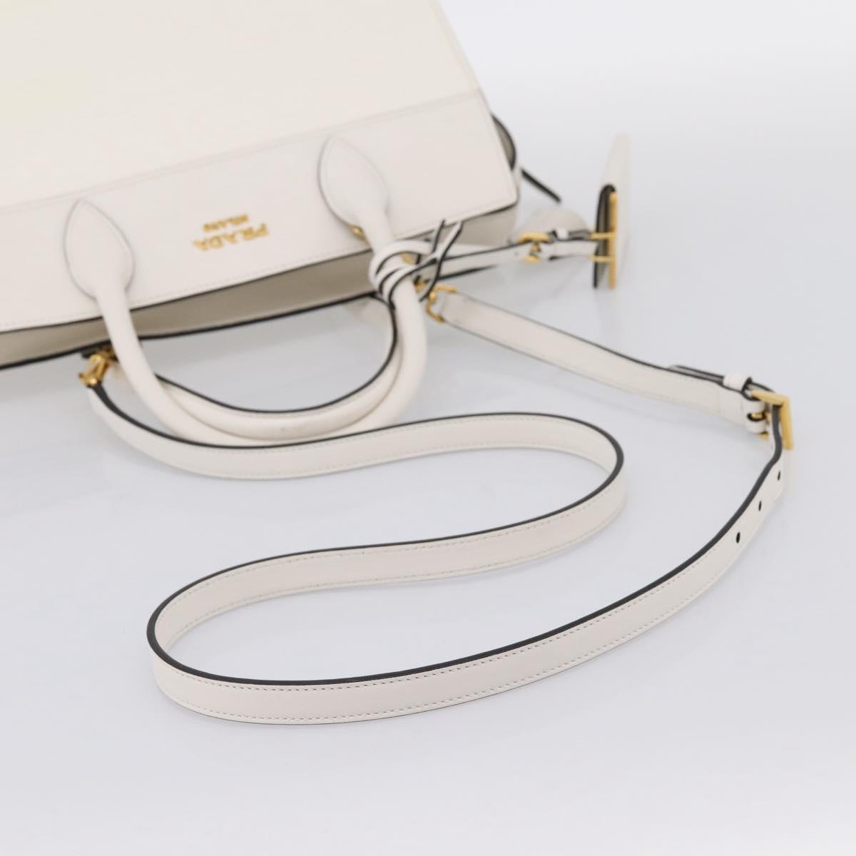PRADA Galleria Esplanade Hand Bag Saffiano 2way White Gold Auth 199939M
