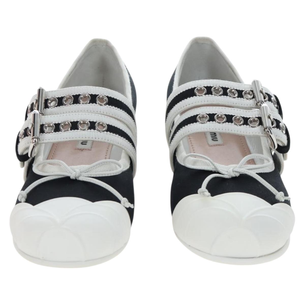 Miu Miu Ballet Shoes Canvas 36.5 Black White Auth 199940M