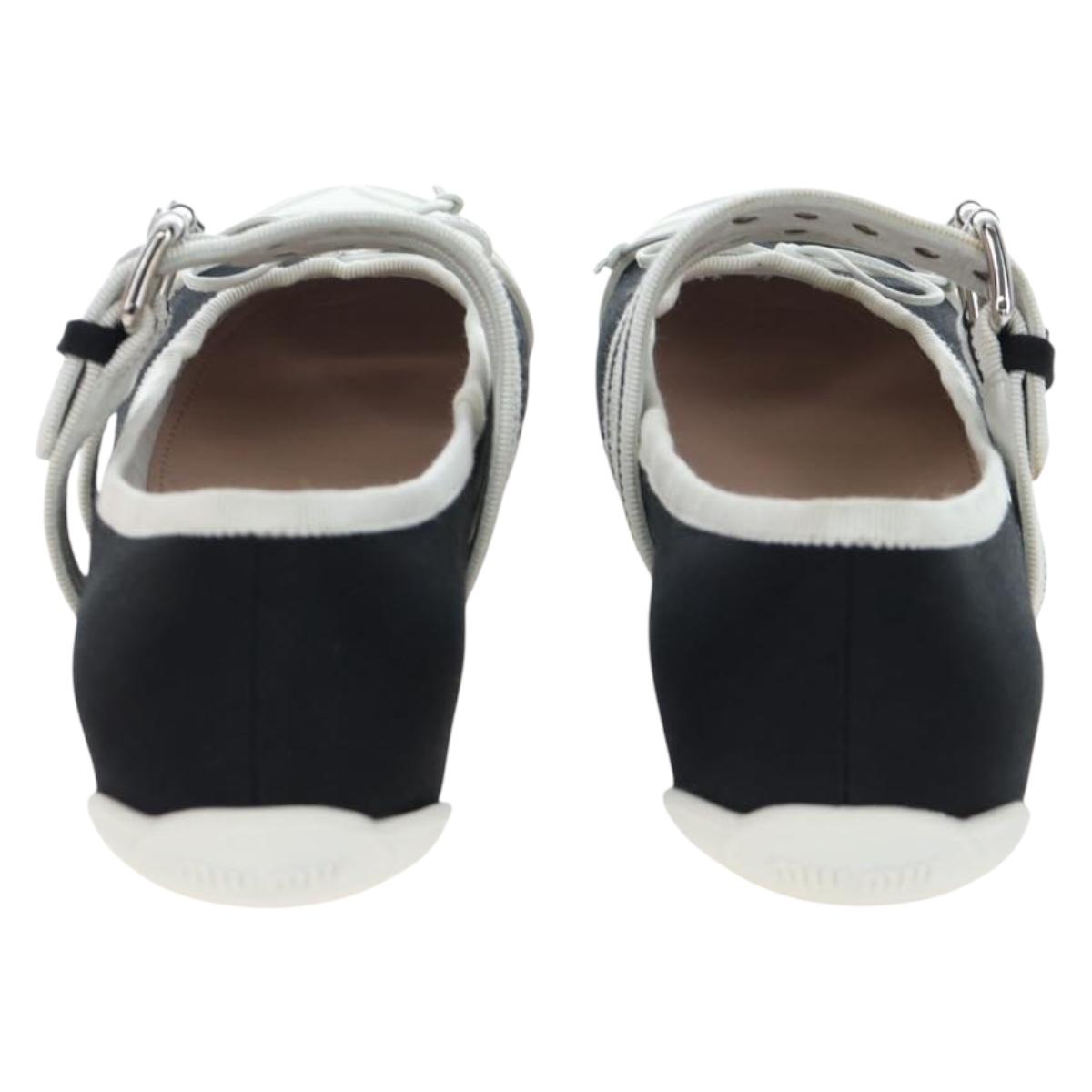 Miu Miu Ballet Shoes Canvas 36.5 Black White Auth 199940M